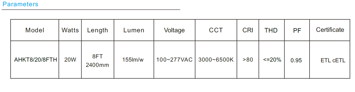 8' LED 20W 4000k or 5000k T8 Single Pin Type B (direct wire) Tube (Min of 25 Tube Order)