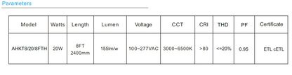 8' LED 20W 4000k or 5000k T8 Single Pin Type B (direct wire) Tube (Min of 25 Tube Order)