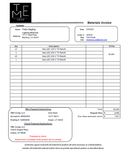 Forbo Lighting Upgrade Invoices