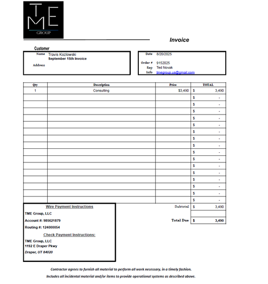 Travis Kozlowski Consulting Invoice September 15th